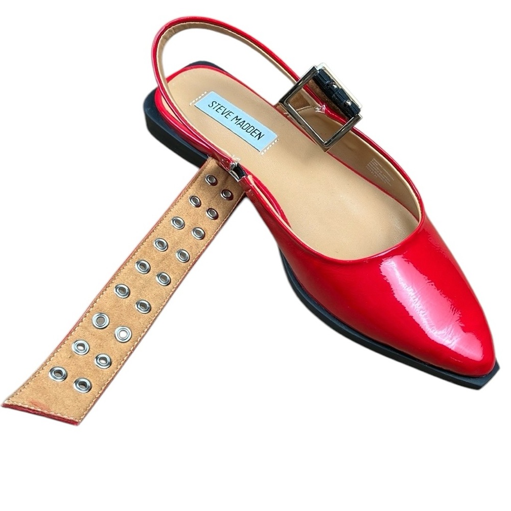 Steve Madden Smokee Red Patent Buckle Slingback Flats NWT - Picture 10 of 13